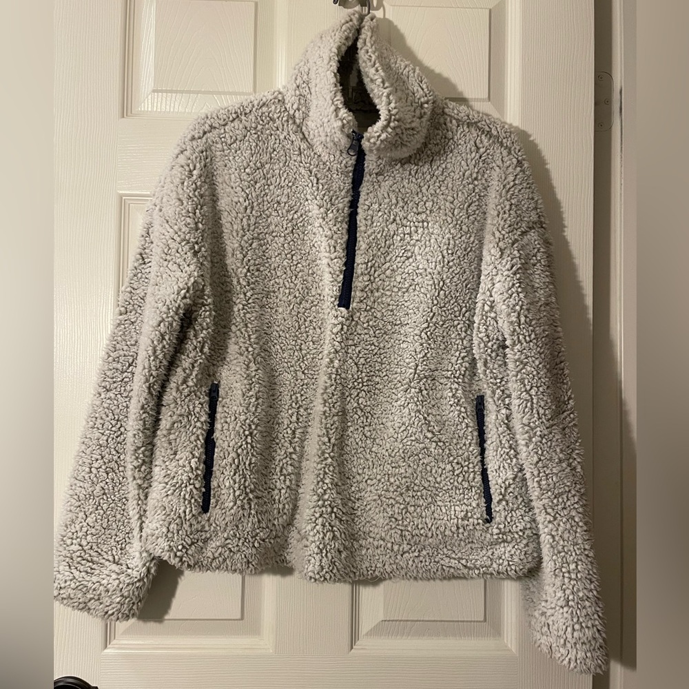 Thread & Supply Fleece/Cotton Soft Pullover Neck Zip Sweatshirt NWOT Grey